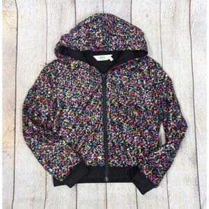 LITTLE ELEVEN PARIS Kids Girls Sequin Jacket Hooded Long Sleeve Colorful Size 6